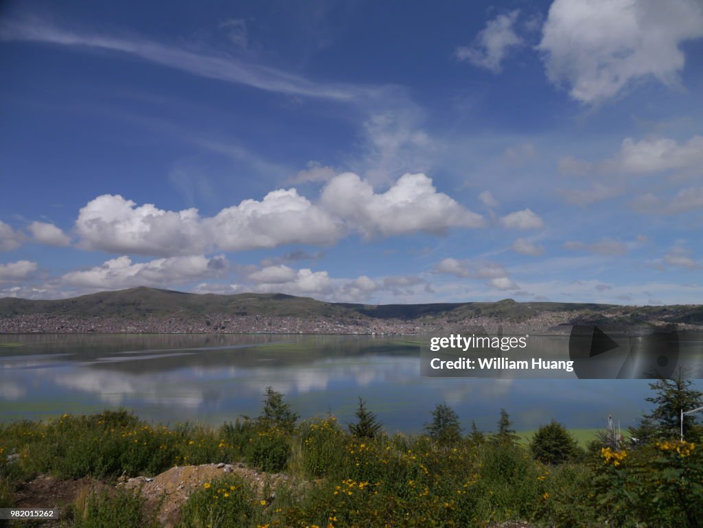 Beautiful Titicaca lake with the reflection.