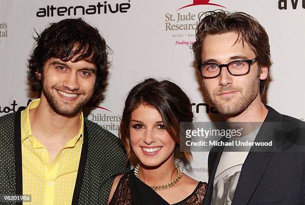 Actors Michael Steger, Shenae Grimes and Ryan Eggold arrive at the Shenae Grimes charity event benefiting St. Jude Hospital at Avalon Hotel on March...