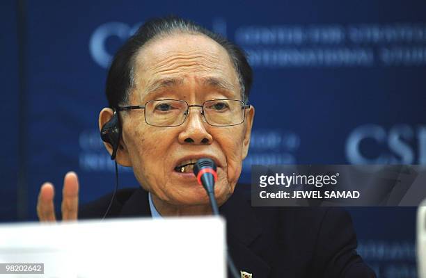 North Korean defector Hwang Jang-yop, who was responsible for writing North Korea's official state ideology before defecting in 1997, speaks during...