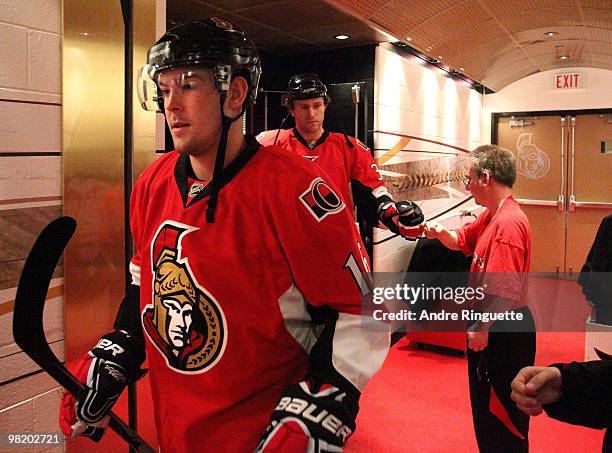 Bobby Butler of the Ottawa Senators walks down the players' tunnel for warm-ups prior to his NHL debut against the Carolina Hurricanes at Scotiabank...