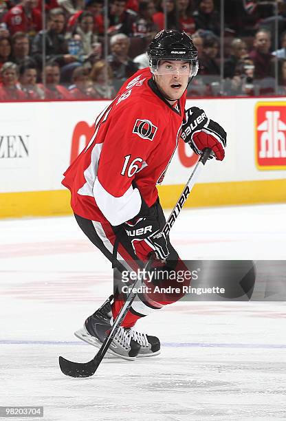 Bobby Butler of the Ottawa Senators skates in his first shift during his NHL debut against the Carolina Hurricanes at Scotiabank Place on April 1,...