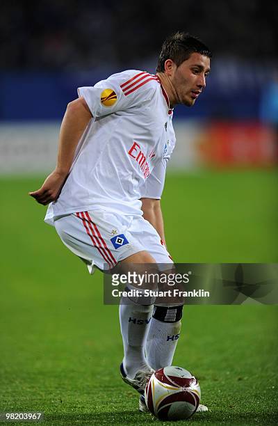 Tunay Torun of Hamburg in action during the UEFA Europa League quarter final, first leg match between Hamburger SV and Standard Liege at HSH Nordbank...