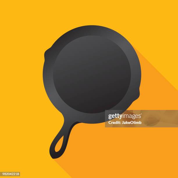 frying skillet icon flat - cooking utensil stock illustrations