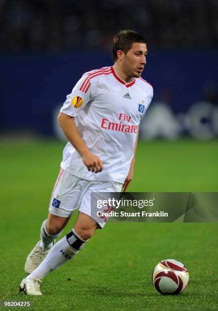 Tunay Torun of Hamburg in action during the UEFA Europa League quarter final, first leg match between Hamburger SV and Standard Liege at HSH Nordbank...