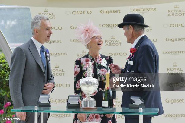 Dame Helen Mirren waits in the Parade Ring ahead of the winners presentation after the Windsor Castle Stakes on day 5 of Royal Ascot at Ascot...