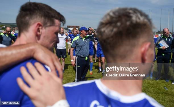 Waterford , Ireland - 23 June 2018; Monaghan manager Malachy O'Rourke speaks to his players after the GAA Football All-Ireland Senior Championship...