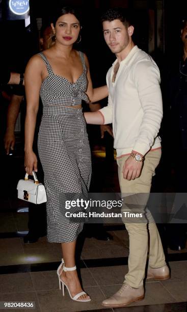 Bollywood actor Priyanka Chopra and American singer and actor Nick Jonas at Yauatcha restaurant BKC, on June 22, 2018 in Mumbai, India. Priyanka...