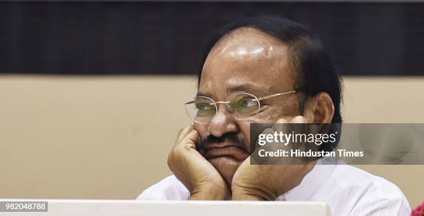 Vice-president M Venkaiah Naidu during an event organized by the Loomba Foundation marking International Widows Day 2018, at Vigyan Bhawan, on June...