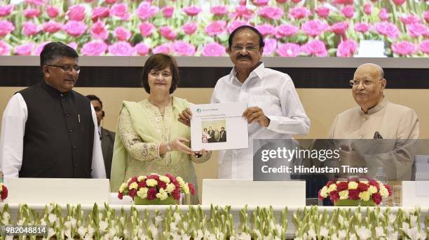 Vice-president M Venkaiah Naidu with President of the Loomba Foundation Cherie Blair along with Union Minister of Law and Justice, Ravi Shankar...