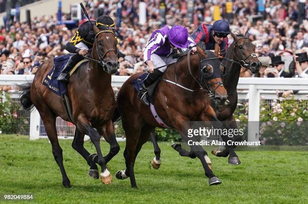 Ryan Moore riding Merchant Navy win The Diamond Jubilee Stakes on day 5 of Royal Ascot at Ascot Racecourse on June 23, 2018 in Ascot, England.