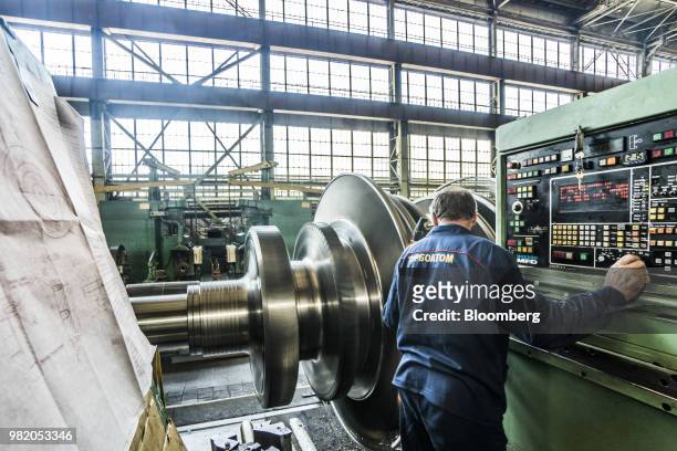 Worker uses a control panel during turbine component testing at the Turboatom OJSC plant in Kharkiv, Ukraine, on Friday, June 22, 2018. Turboatom...