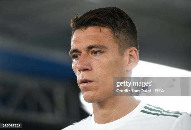 Hector Moreno of Mexico looks on from the tunnel at half time during the 2018 FIFA World Cup Russia group F match between Korea Republic and Mexico...