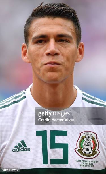 Hector Moreno of Mexico looks on prior to the 2018 FIFA World Cup Russia group F match between Korea Republic and Mexico at Rostov Arena on June 23,...