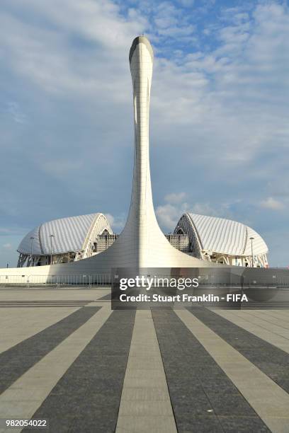 General view of outside of Fisht Stadium prior to the 2018 FIFA World Cup Russia group F match between Germany and Sweden at Fisht Stadium on June...