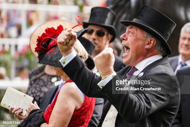 Connections watch the big screen as their horse wins The Wokingham Stakes on day 5 of Royal Ascot at Ascot Racecourse on June 23, 2018 in Ascot,...
