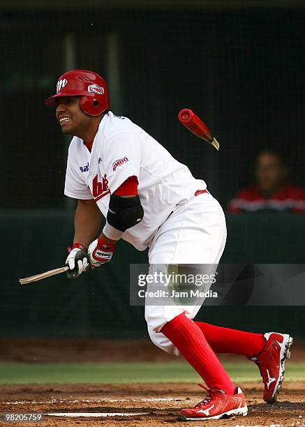 Carlos Valencia of Red Devils in action during their match against Dorados as part of the 2010 Baseball Mexican League Tournament at Sol Stadium on...