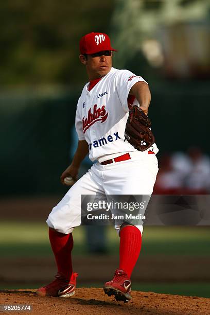 Marco Antonio Quevedo of Red Devils in action during their match against Dorados as part of the 2010 Baseball Mexican League Tournament at Sol...