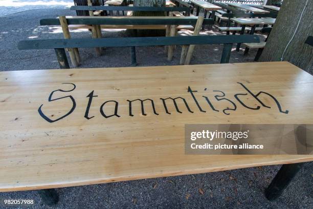 June 2018, Eilsbrunn, Germany: "Stammtisch" can be seen on a table outside of the inn "Roehrl". According to the Guinness Book of records the inn,...