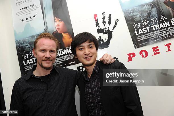 Morgan Spurlock and director Lixin Fan attend the "Last Train Home" New York premiere party on April 1, 2010 in New York City.