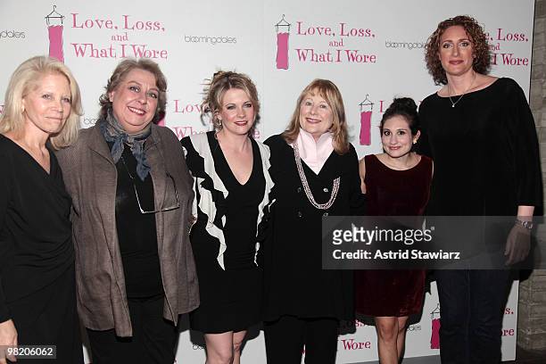Actresses Daryl Roth, Jayne Houdyshell, Melissa Joan Hart, Shirley Knight, Lucy DeVito and Judy Gold attend the "Love, Loss, and What I Wore" new...