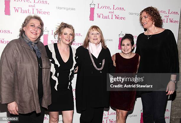 Actresses Jayne Houdyshell, Melissa Joan Hart, Shirley Knight, Lucy DeVito and Judy Gold attend the "Love, Loss, and What I Wore" new cast member...