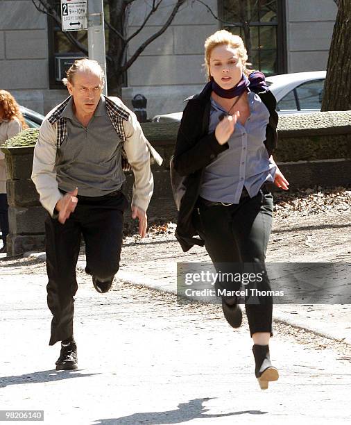 Andrew Howard and Abbie Cornish film "The Dark Fields" on location on 5th Avenue on April 1, 2010 in New York, New York.