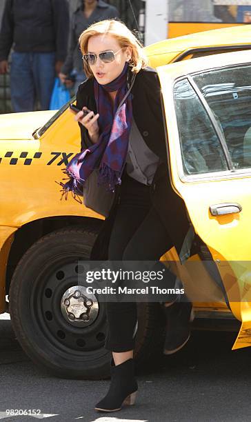 Abbie Cornish films "The Dark Fields" on location on 5th Avenue on April 1, 2010 in New York, New York.