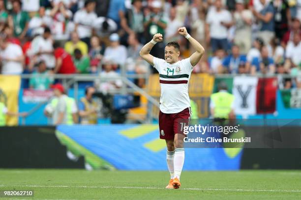 Javier Hernandez of Mexico celebrates after scoring his team's second goal during the 2018 FIFA World Cup Russia group F match between Korea Republic...