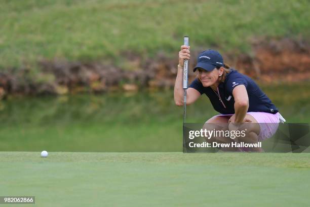 Juli Inkster lines up a putt on the second green during the second round of the Walmart NW Arkansas Championship Presented by P&G at Pinnacle Country...