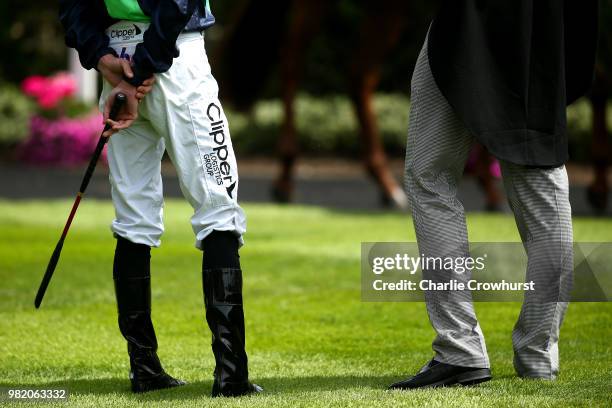 Jockey chats to owners on day 5 of Royal Ascot at Ascot Racecourse on June 23, 2018 in Ascot, England.