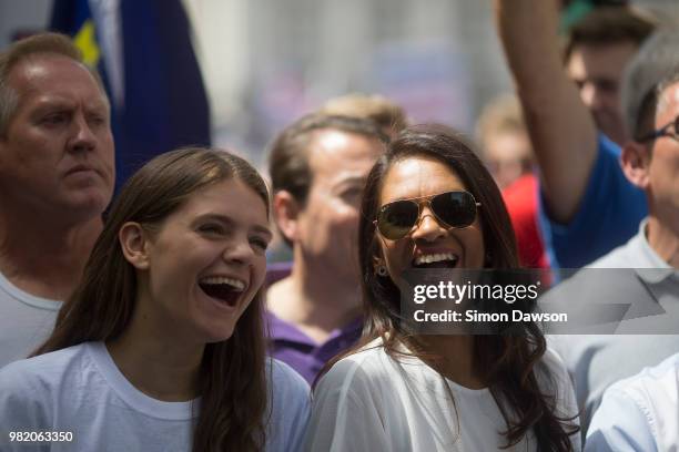 Anti-Brexit campaigner Gina Miller reacts as she marches during the People's Vote demonstration against Brexit on June 23, 2018 in London, England....