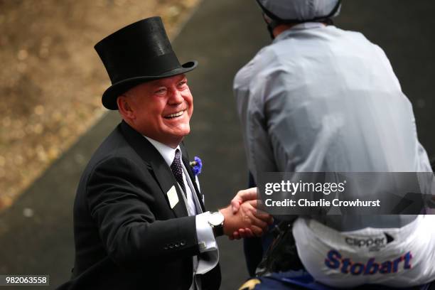 Jockey celebrate with owners on day 5 of Royal Ascot at Ascot Racecourse on June 23, 2018 in Ascot, England.