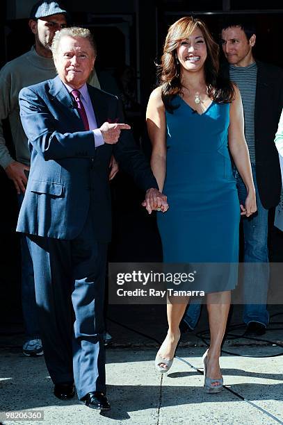 Television personalities Regis Philbin and Carrie Ann Inaba host "Live With Regis And Kelly" at the ABC Lincoln Center Studios on April 01, 2010 in...