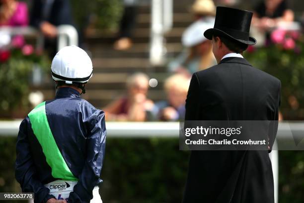 Jockey chats to owners on day 5 of Royal Ascot at Ascot Racecourse on June 23, 2018 in Ascot, England.