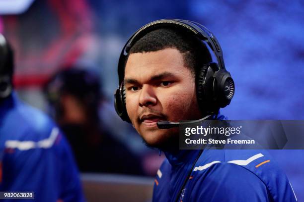 NateKahl of Knicks Gaming plays against Heat Check Gaming on June 23, 2018 at the NBA 2K League Studio Powered by Intel in Long Island City, New...