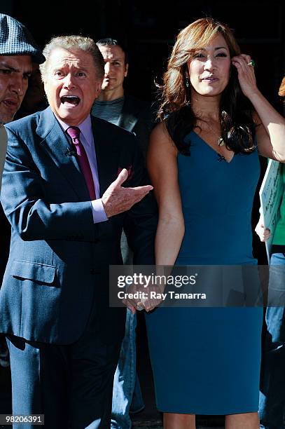 Television personalities Regis Philbin and Carrie Ann Inaba host "Live With Regis And Kelly" at the ABC Lincoln Center Studios on April 01, 2010 in...