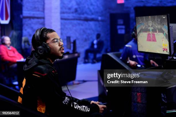 HyPeR iS Pro of Heat Check Gaming plays against Knicks Gaming on June 23, 2018 at the NBA 2K League Studio Powered by Intel in Long Island City, New...