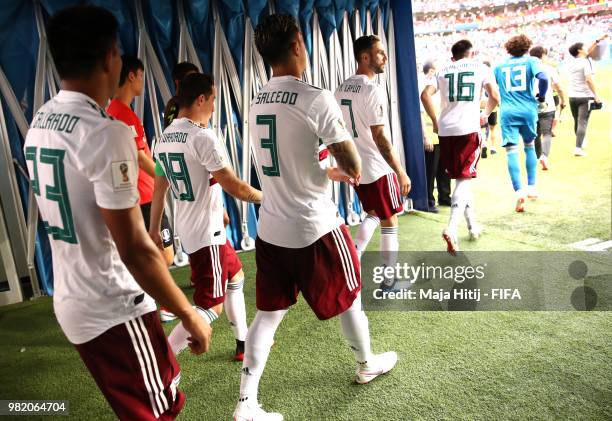 Mexico players walk on the pitch for second half during the 2018 FIFA World Cup Russia group F match between Korea Republic and Mexico at Rostov...