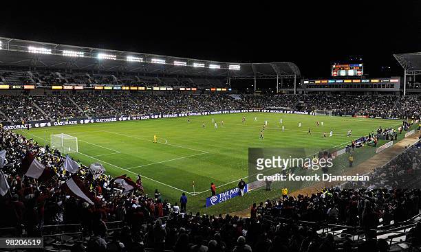 General view of the Home Depot Center as Los Angeles Galaxy and Chivas USA clash during their MLS soccer match on April 1, 2010 in Carson, California.