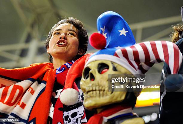 Fans of Chivas USA cheer for their team as they clash against Los Angeles Galaxy during the first half of the MLS soccer match at the Home Depot...