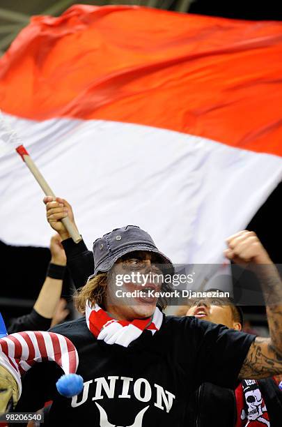 Fans of Chivas USA cheer for their team as they clash against Los Angeles Galaxy during the first half of the MLS soccer match at the Home Depot...