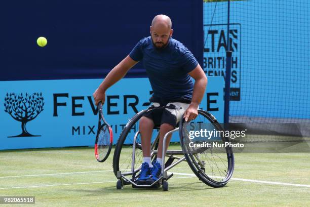 Stefan Olsson ) in action during Fever-Tree Championships Wheelchair Event match between Alfie Hewett against Stefan Olsson at The Queen's Club,...