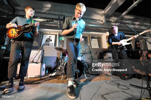 Jacob Graham, Jonathan Pierce and Adam Kessler of Brooklyn based band The Drums perform at Rough Trade East on April 1, 2010 in London, England.
