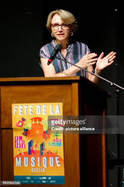 June 2018, Berlin, Germany: French embassador Anne-Marie Descotes speaks during the opening ceremony of the "Fête de la Musique". The music festival...