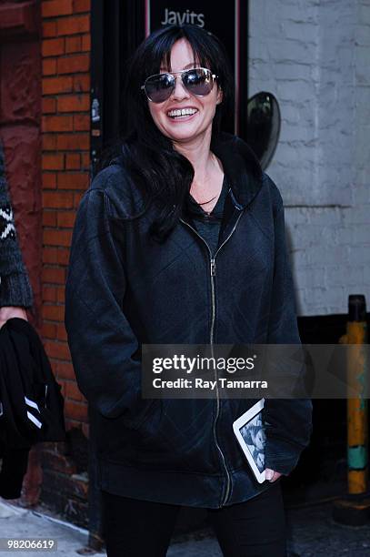 Television personality Shannen Doherty walks in Midtown Manhattan on April 01, 2010 in New York City.