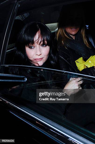 Television personality Shannen Doherty leaves the "Live With Regis And Kelly" taping at the ABC Lincoln Center Studios on April 01, 2010 in New York...