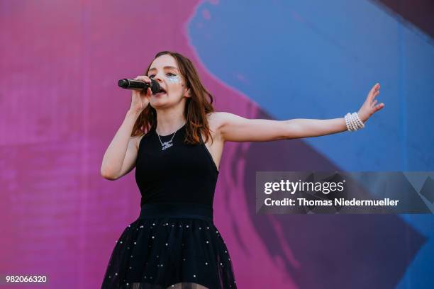 Lauren Mayberry of Chvrches performs on stage during the second day of the Southside Festival on June 23, 2018 in Neuhausen, Germany.