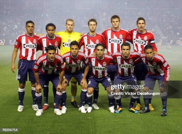 The Chivas USA starting XI pose for a team group photograph prior to their MLS match against the Los Angeles Galaxy at the Home Depot Center on April...