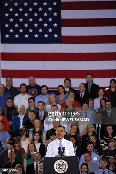 President Barack Obama speaks on health insurance reform at the Portland Expo Center in Portland, Maine, on April 1, 2010. AFP PHOTO/Jewel SAMAD