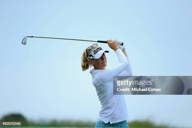 Jessica Korda hits a shot during the third and final round of the ShopRite LPGA Classic Presented by Acer on the Bay Course at Stockton Seaview Hotel...